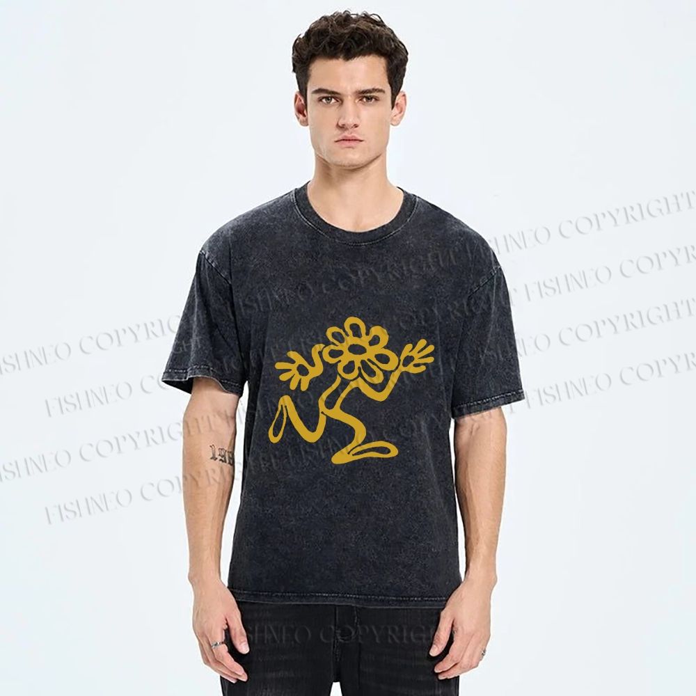 Unisex Flower Man Running Printed Washed Tee