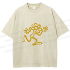Unisex Flower Man Running Printed Washed Tee