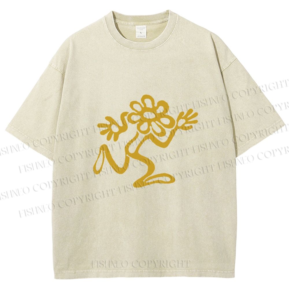 Unisex Flower Man Running Printed Washed Tee