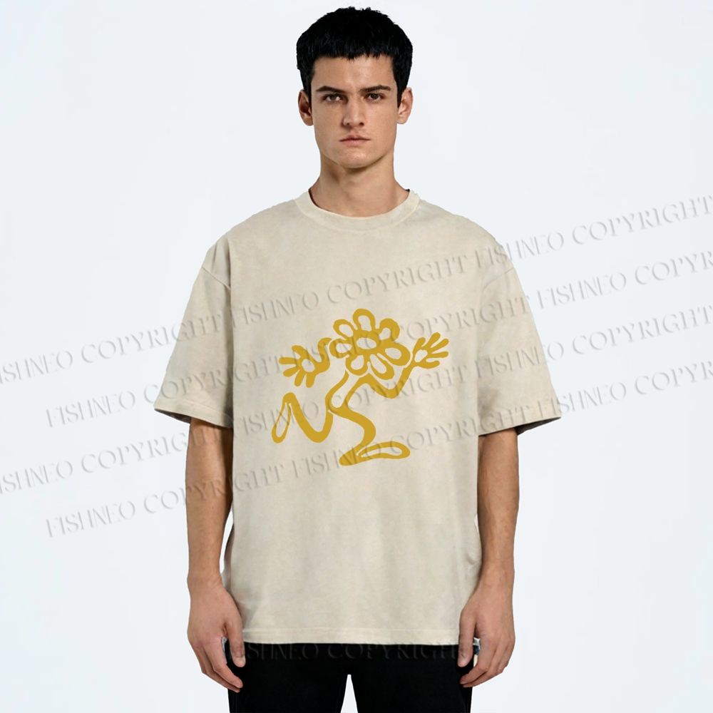 Unisex Flower Man Running Printed Washed Tee