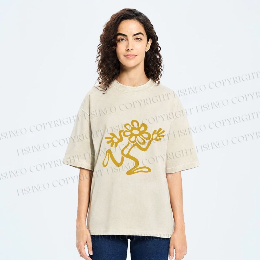 Unisex Flower Man Running Printed Washed Tee