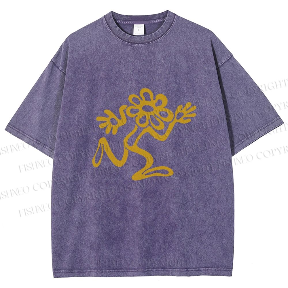 Unisex Flower Man Running Printed Washed Tee