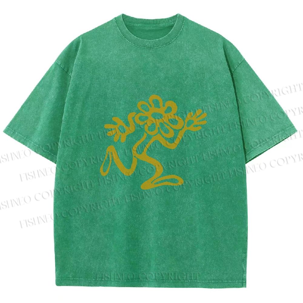 Unisex Flower Man Running Printed Washed Tee