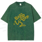 Unisex Flower Man Running Printed Washed Tee
