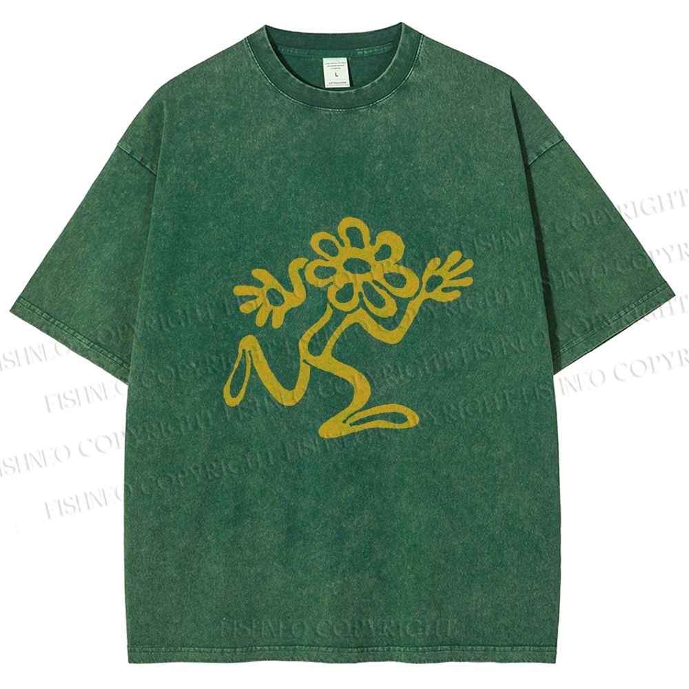 Unisex Flower Man Running Printed Washed Tee