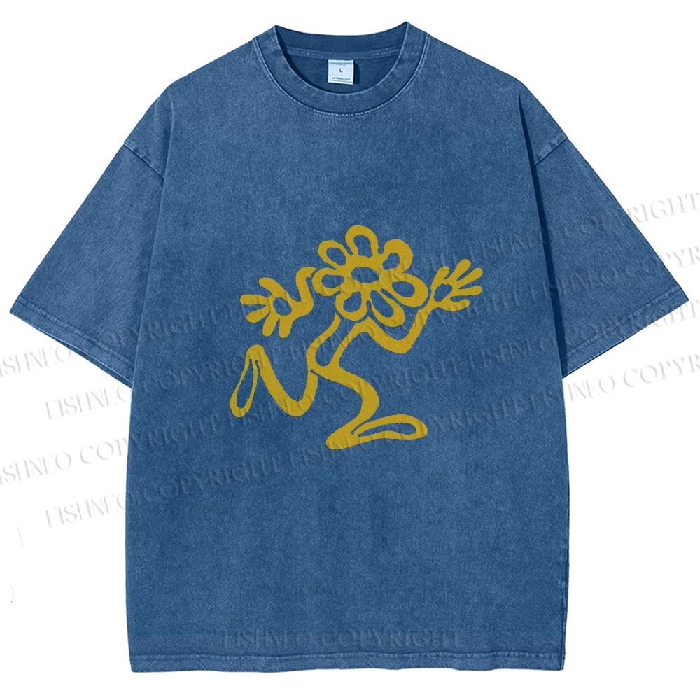 Unisex Flower Man Running Printed Washed Tee