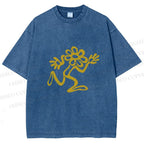 Unisex Flower Man Running Printed Washed Tee