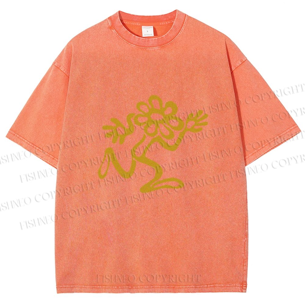 Unisex Flower Man Running Printed Washed Tee