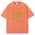Unisex Flower Man Running Printed Washed Tee