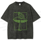 Unisex Vintage Frog on Mushroom Printed Washed Tee