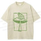 Unisex Vintage Frog on Mushroom Printed Washed Tee