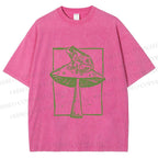 Unisex Vintage Frog on Mushroom Printed Washed Tee