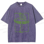 Unisex Vintage Frog on Mushroom Printed Washed Tee
