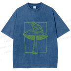 Unisex Vintage Frog on Mushroom Printed Washed Tee