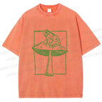 Unisex Vintage Frog on Mushroom Printed Washed Tee