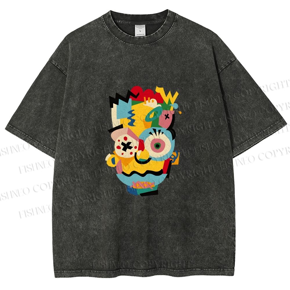 Unisex Collage of The Simpson Printed Washed Tee