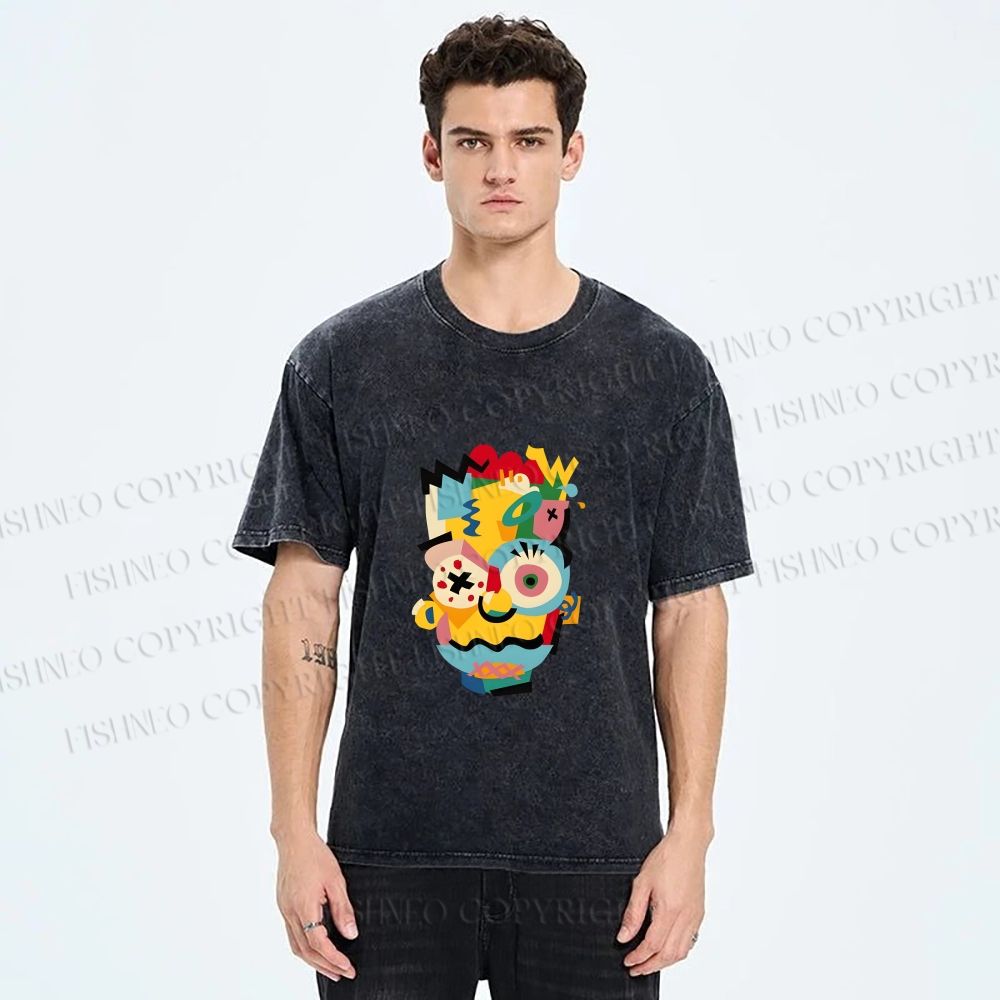 Unisex Collage of The Simpson Printed Washed Tee