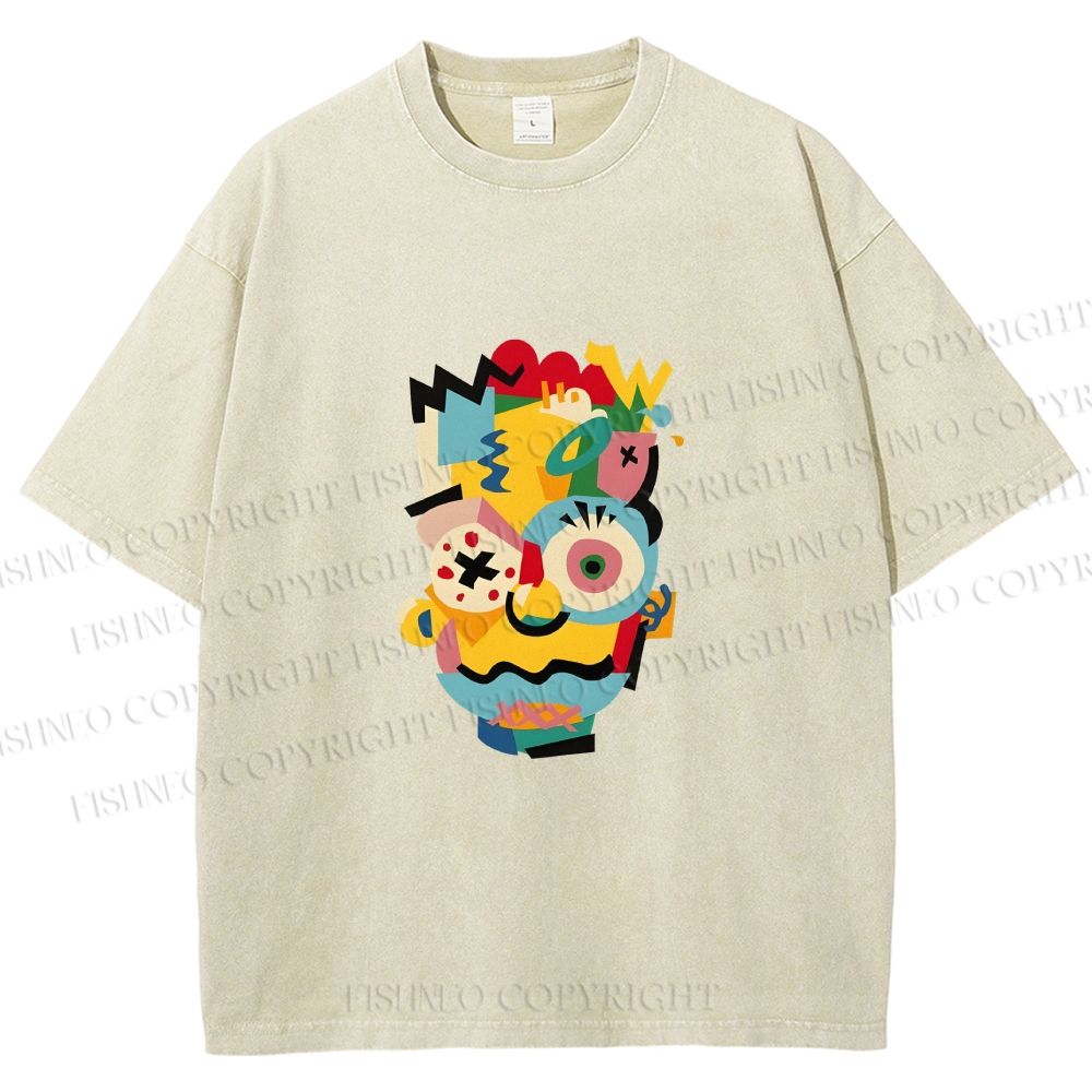Unisex Collage of The Simpson Printed Washed Tee