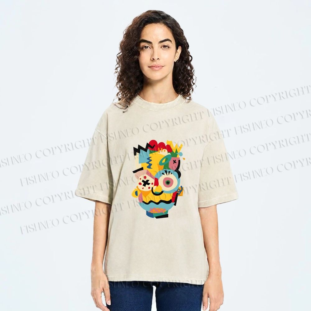 Unisex Collage of The Simpson Printed Washed Tee