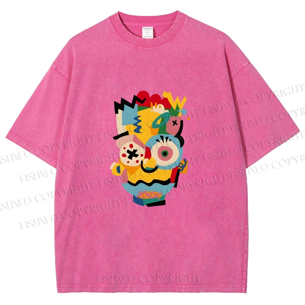Unisex Collage of The Simpson Printed Washed Tee