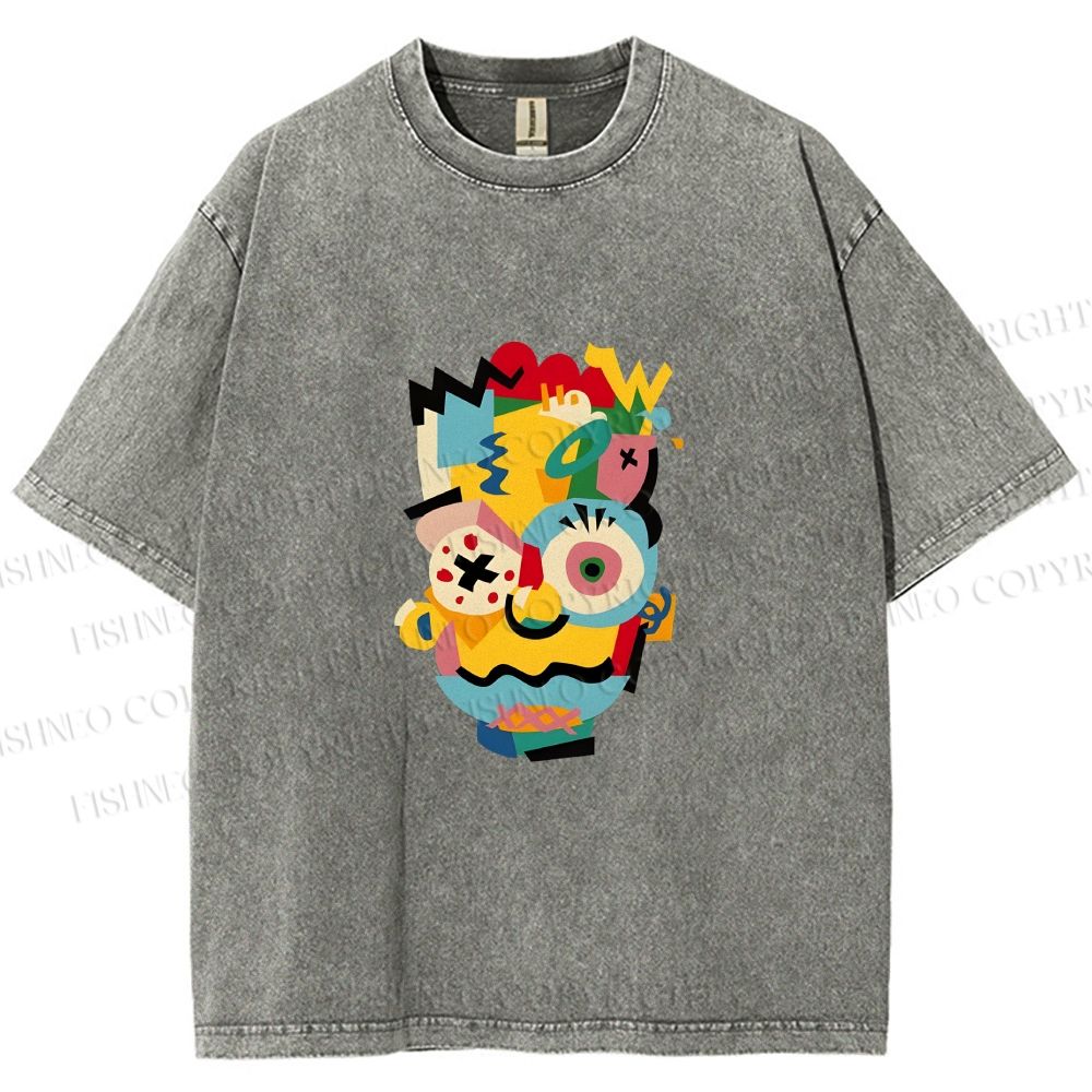 Unisex Collage of The Simpson Printed Washed Tee