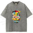 Unisex Collage of The Simpson Printed Washed Tee