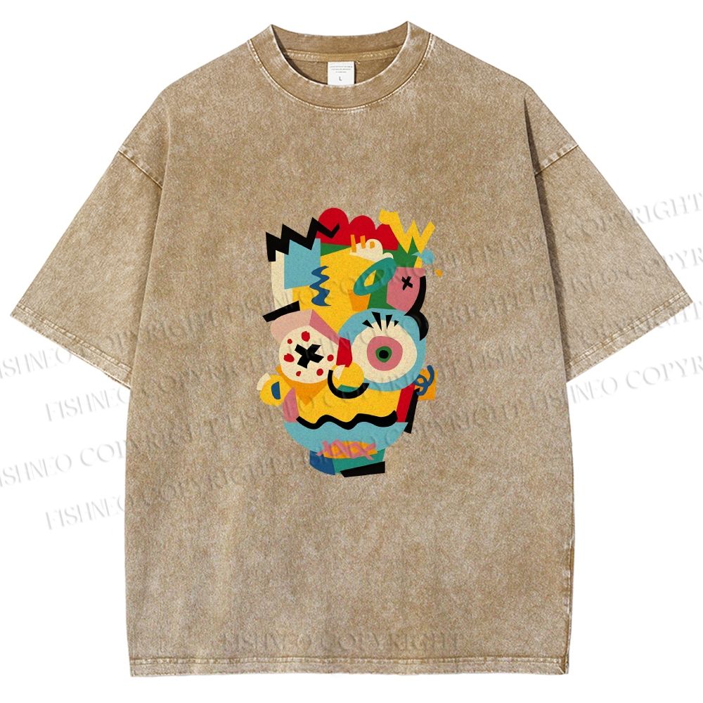 Unisex Collage of The Simpson Printed Washed Tee