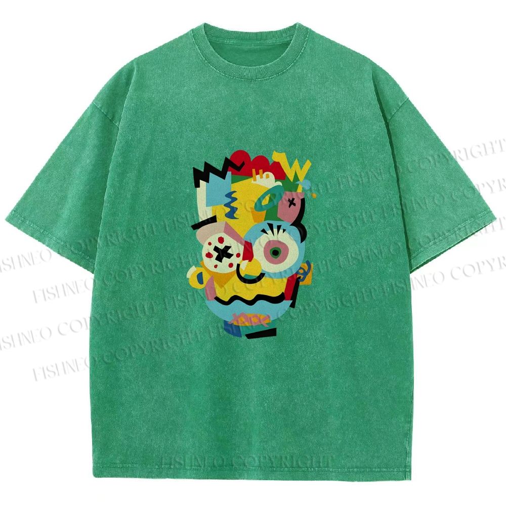 Unisex Collage of The Simpson Printed Washed Tee