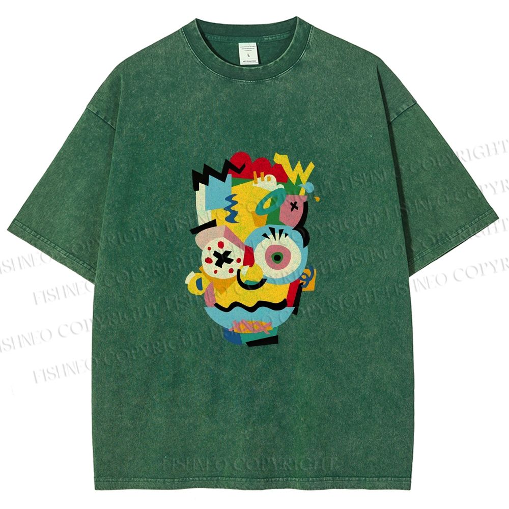 Unisex Collage of The Simpson Printed Washed Tee
