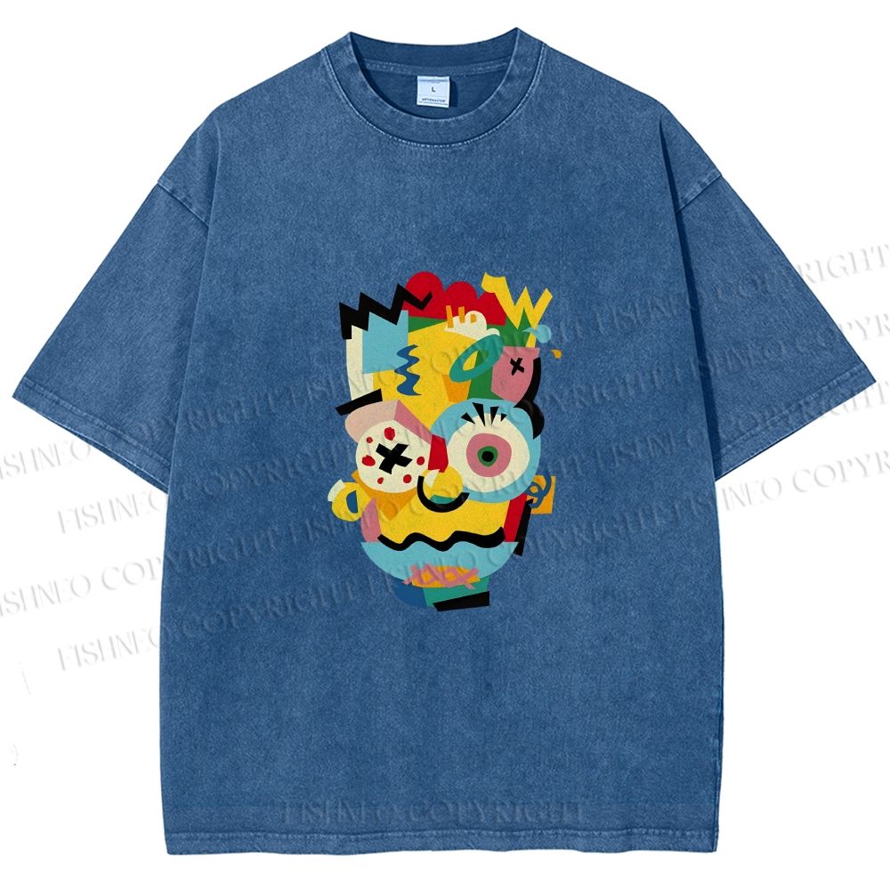 Unisex Collage of The Simpson Printed Washed Tee
