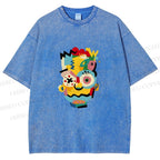 Unisex Collage of The Simpson Printed Washed Tee