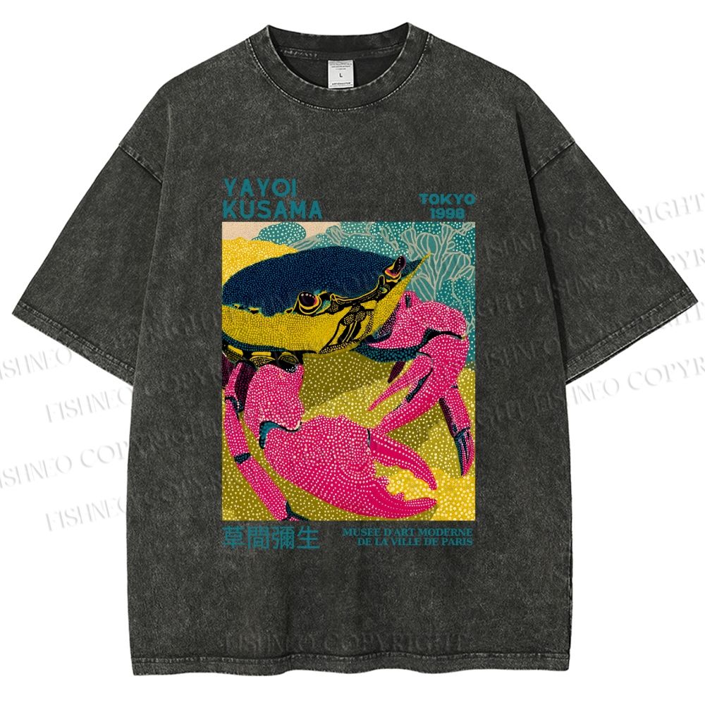 Unisex Yayoi Kusama Crab Printed Washed Tee