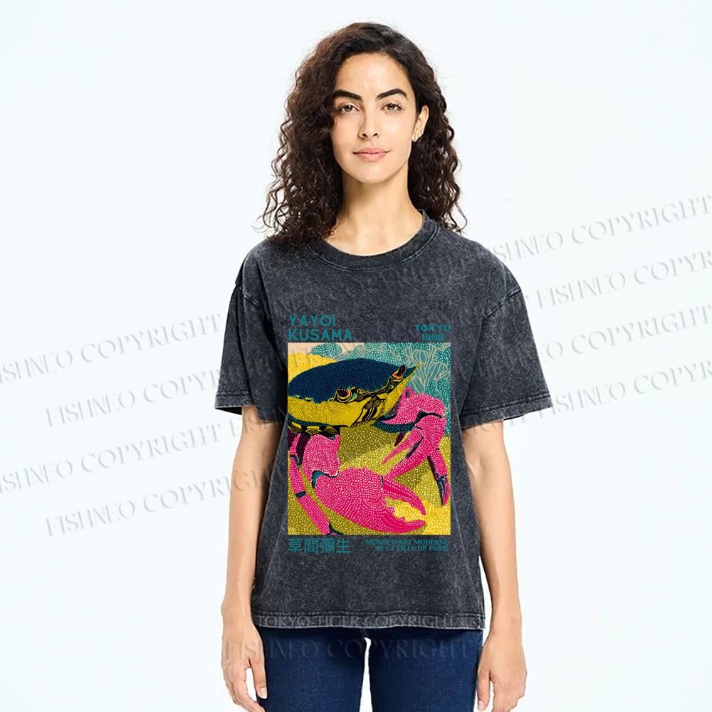 Unisex Yayoi Kusama Crab Printed Washed Tee