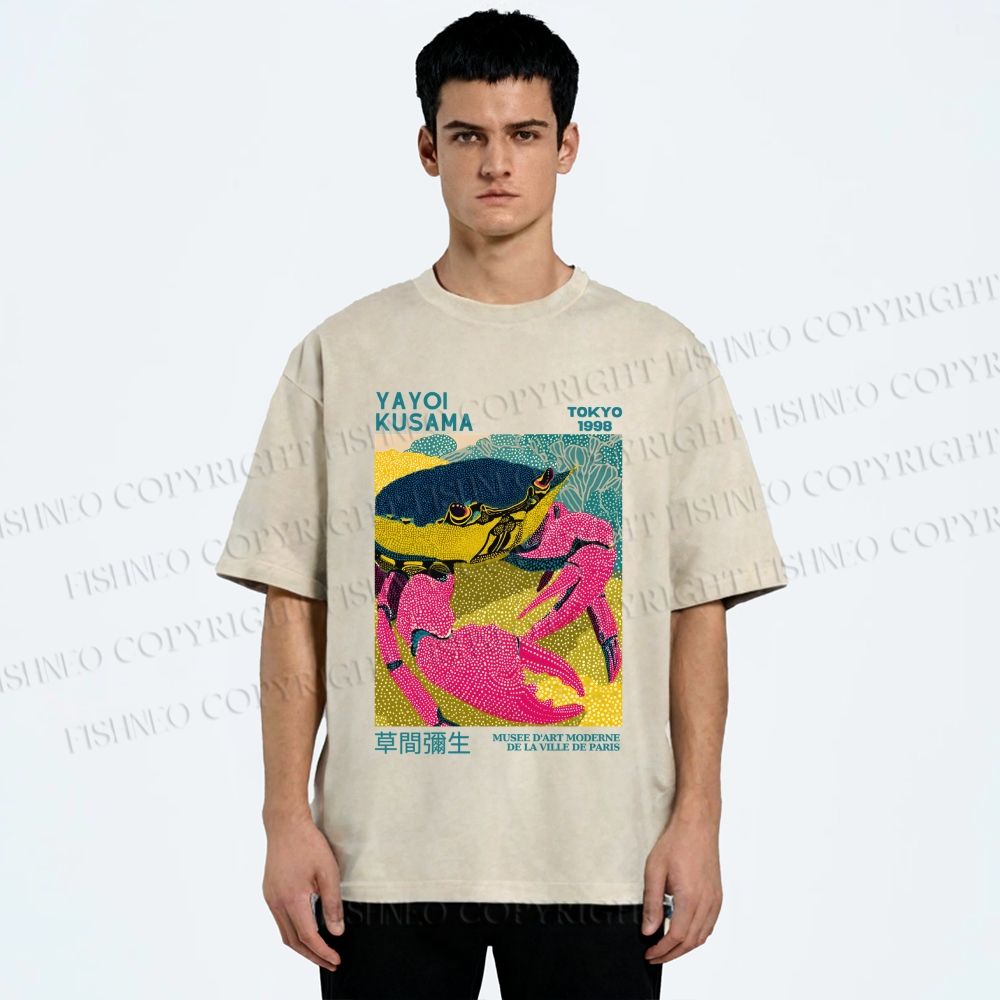 Unisex Yayoi Kusama Crab Printed Washed Tee