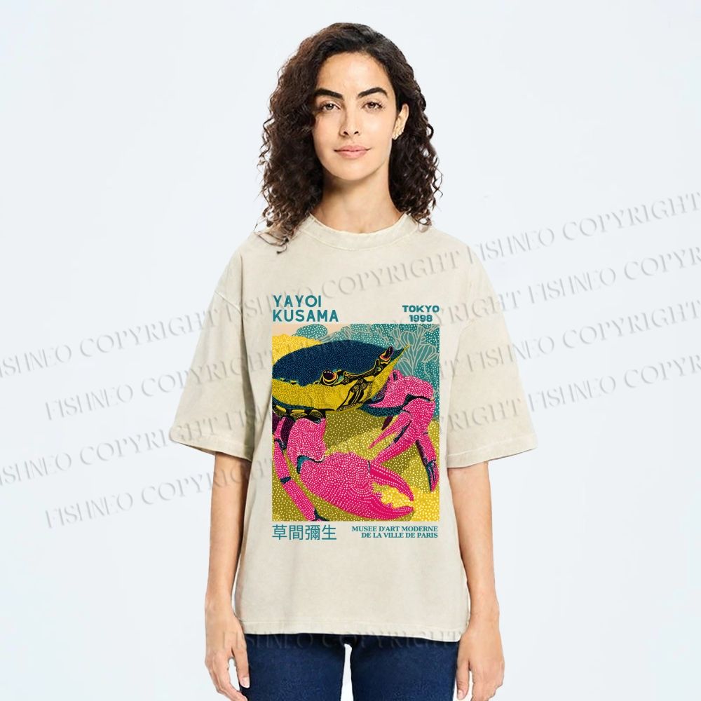 Unisex Yayoi Kusama Crab Printed Washed Tee