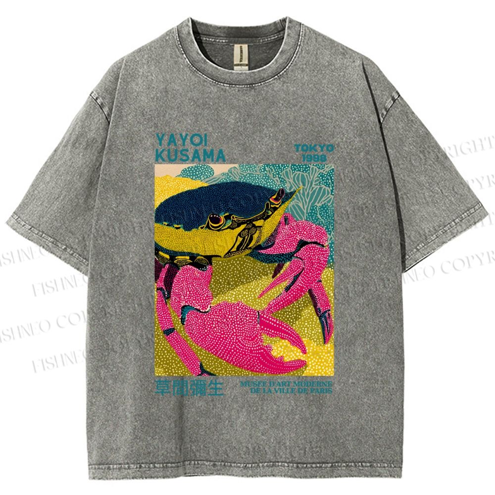 Unisex Yayoi Kusama Crab Printed Washed Tee