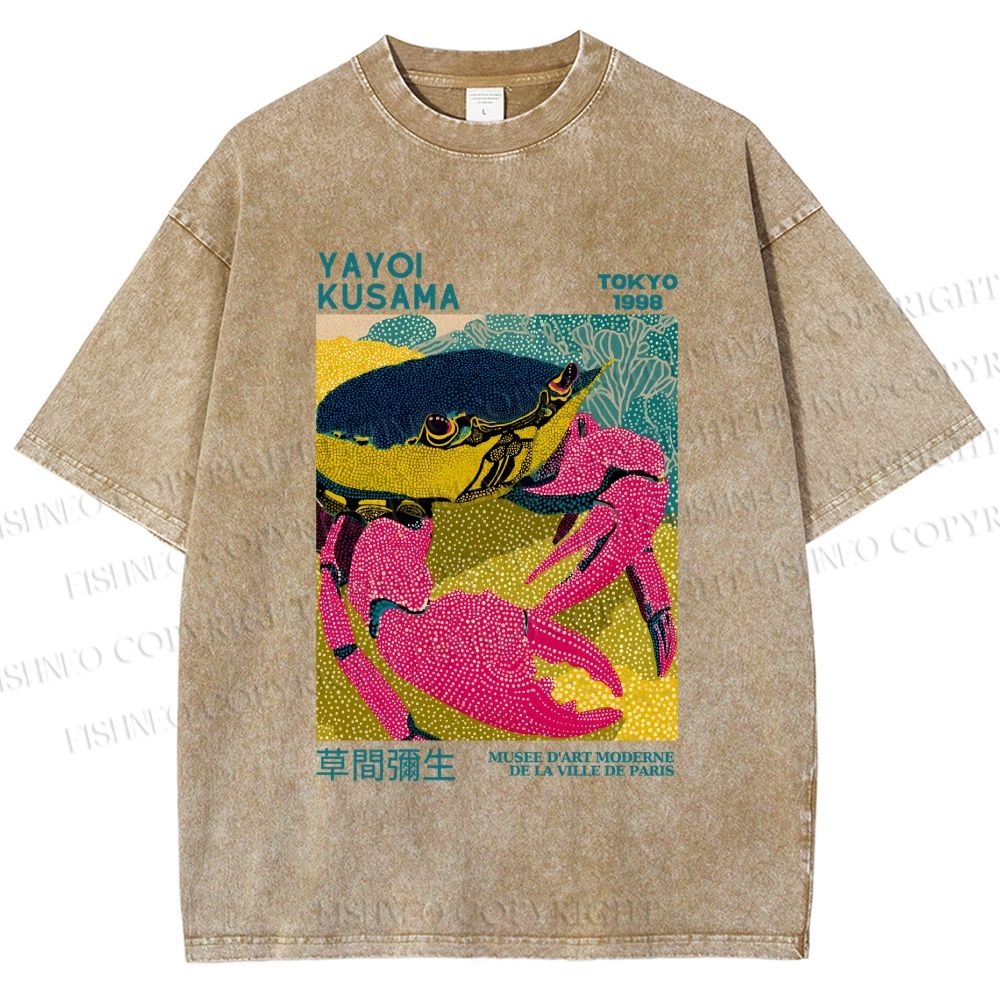 Unisex Yayoi Kusama Crab Printed Washed Tee