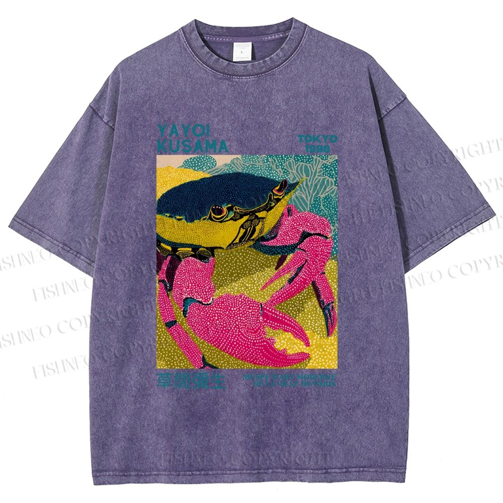 Unisex Yayoi Kusama Crab Printed Washed Tee