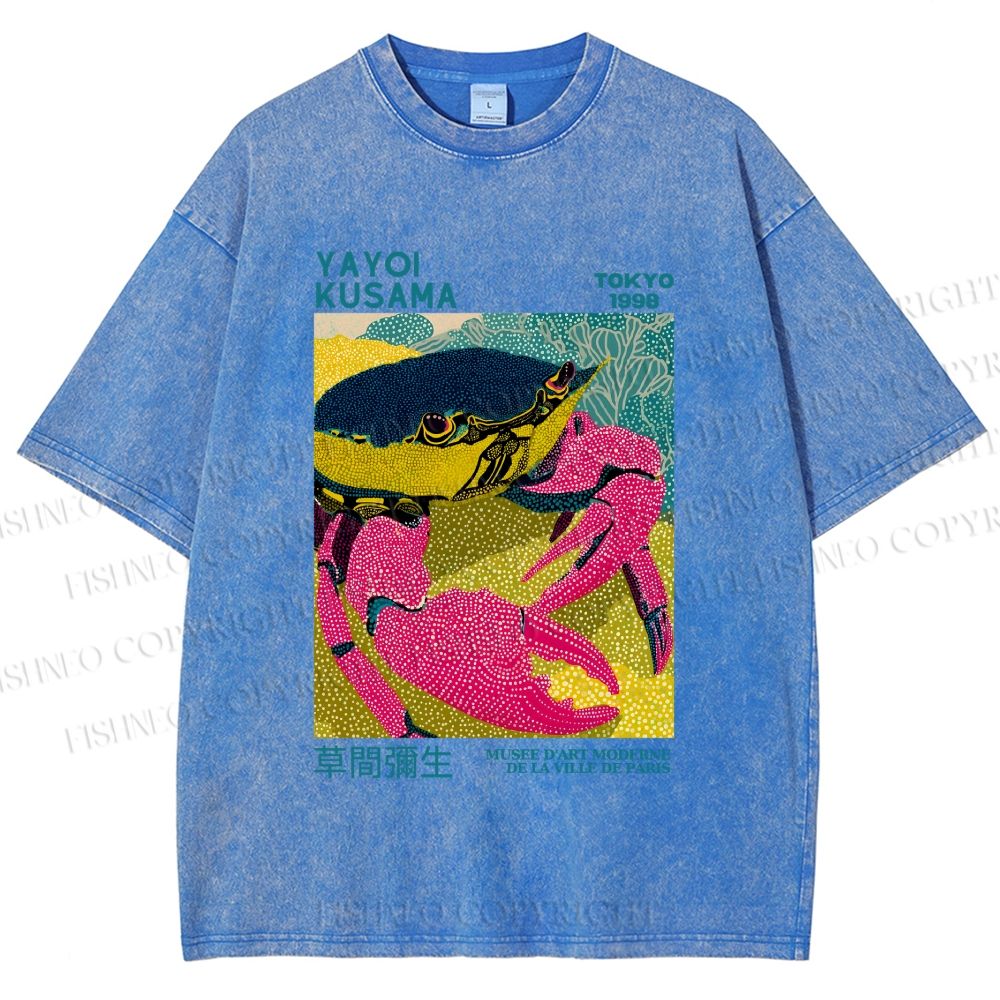 Unisex Yayoi Kusama Crab Printed Washed Tee