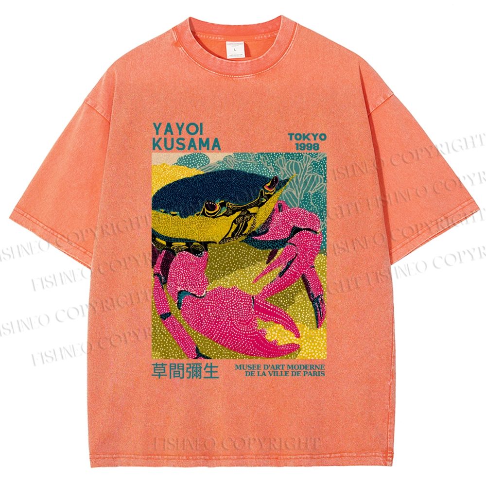 Unisex Yayoi Kusama Crab Printed Washed Tee