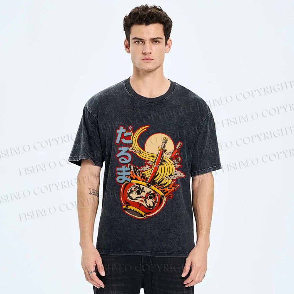 Unisex Vintage Japanese Ramen Graffiti Printed Washed Tee