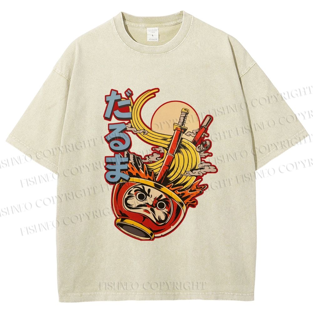 Unisex Vintage Japanese Ramen Graffiti Printed Washed Tee