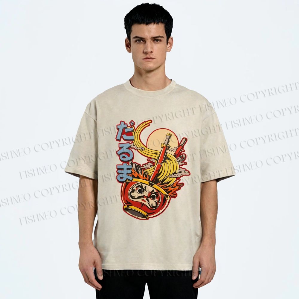 Unisex Vintage Japanese Ramen Graffiti Printed Washed Tee
