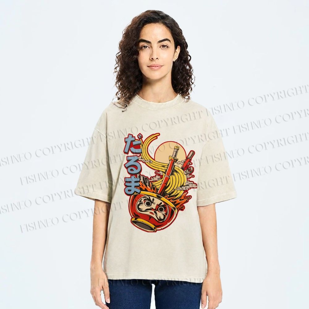 Unisex Vintage Japanese Ramen Graffiti Printed Washed Tee