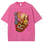 Unisex Vintage Japanese Ramen Graffiti Printed Washed Tee