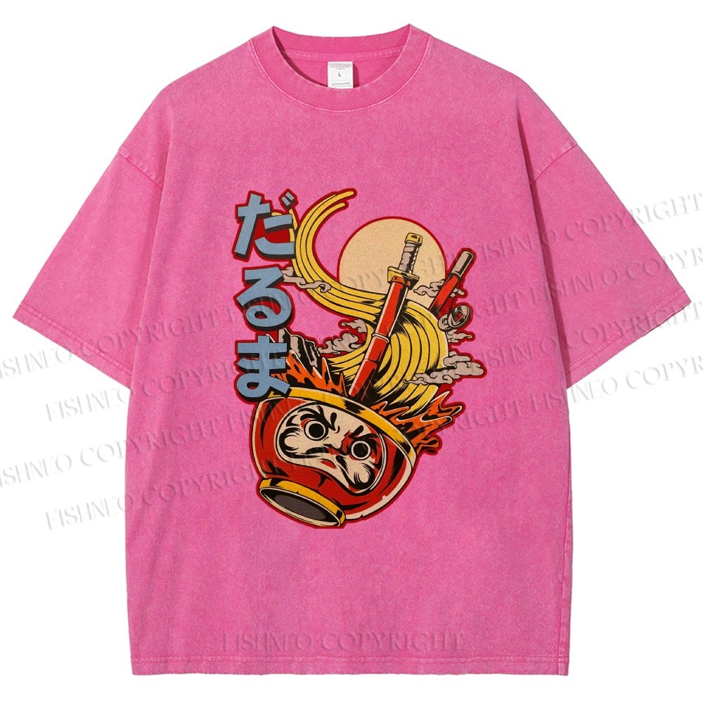 Unisex Vintage Japanese Ramen Graffiti Printed Washed Tee