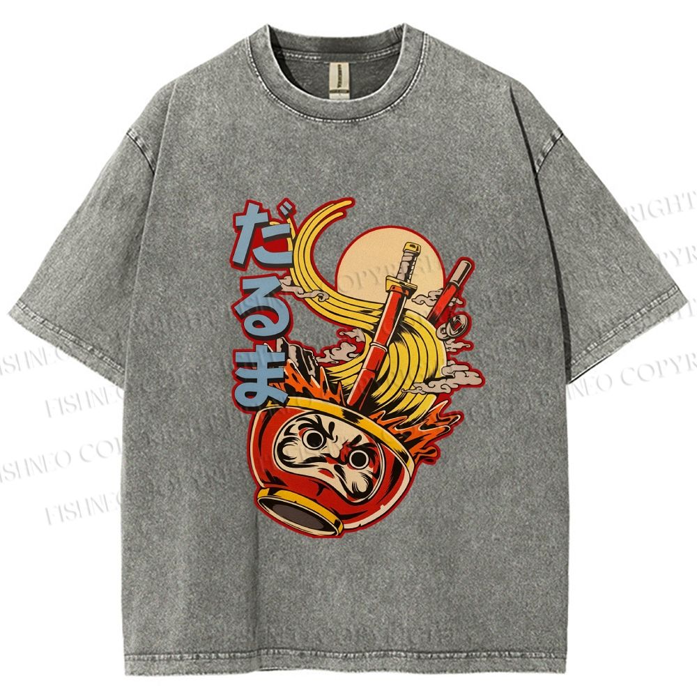Unisex Vintage Japanese Ramen Graffiti Printed Washed Tee