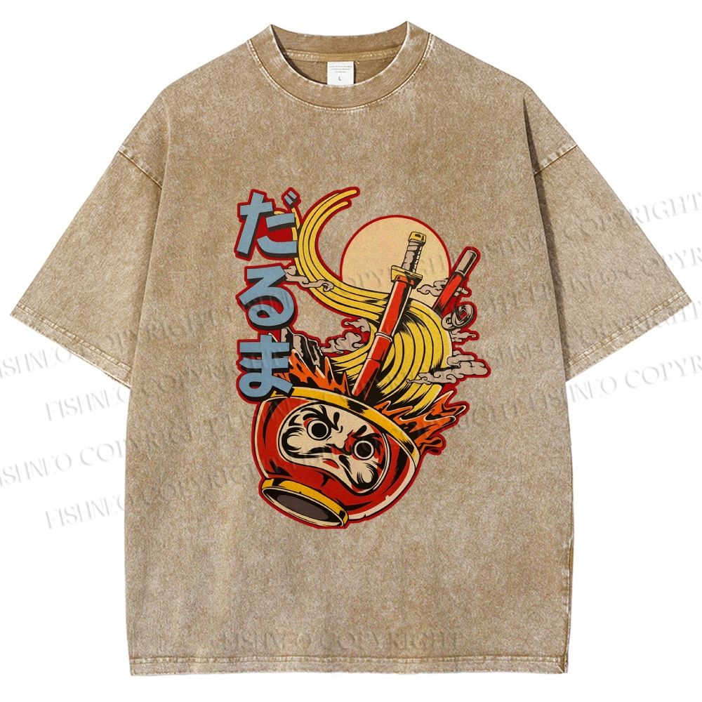 Unisex Vintage Japanese Ramen Graffiti Printed Washed Tee