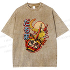 Unisex Vintage Japanese Ramen Graffiti Printed Washed Tee
