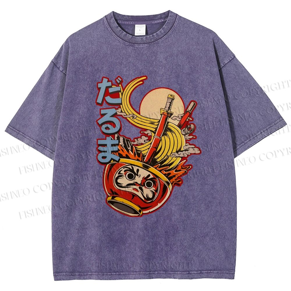 Unisex Vintage Japanese Ramen Graffiti Printed Washed Tee
